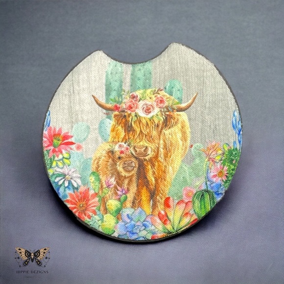 Highland Cow Car Coaster 2 Pack - Picture 3 of 5